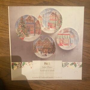 Pier 1 Christmas village salad plates new in box